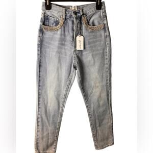 Twelve by On Twelfth Rhinestone Trim Straight Jeans Button Fly Size 25 NWT